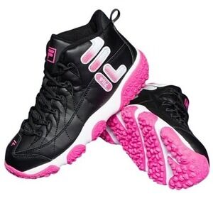 Fila Snake Dance Kids Basketball Shoes Black White Pink Mid Top Sneakers Youth 6